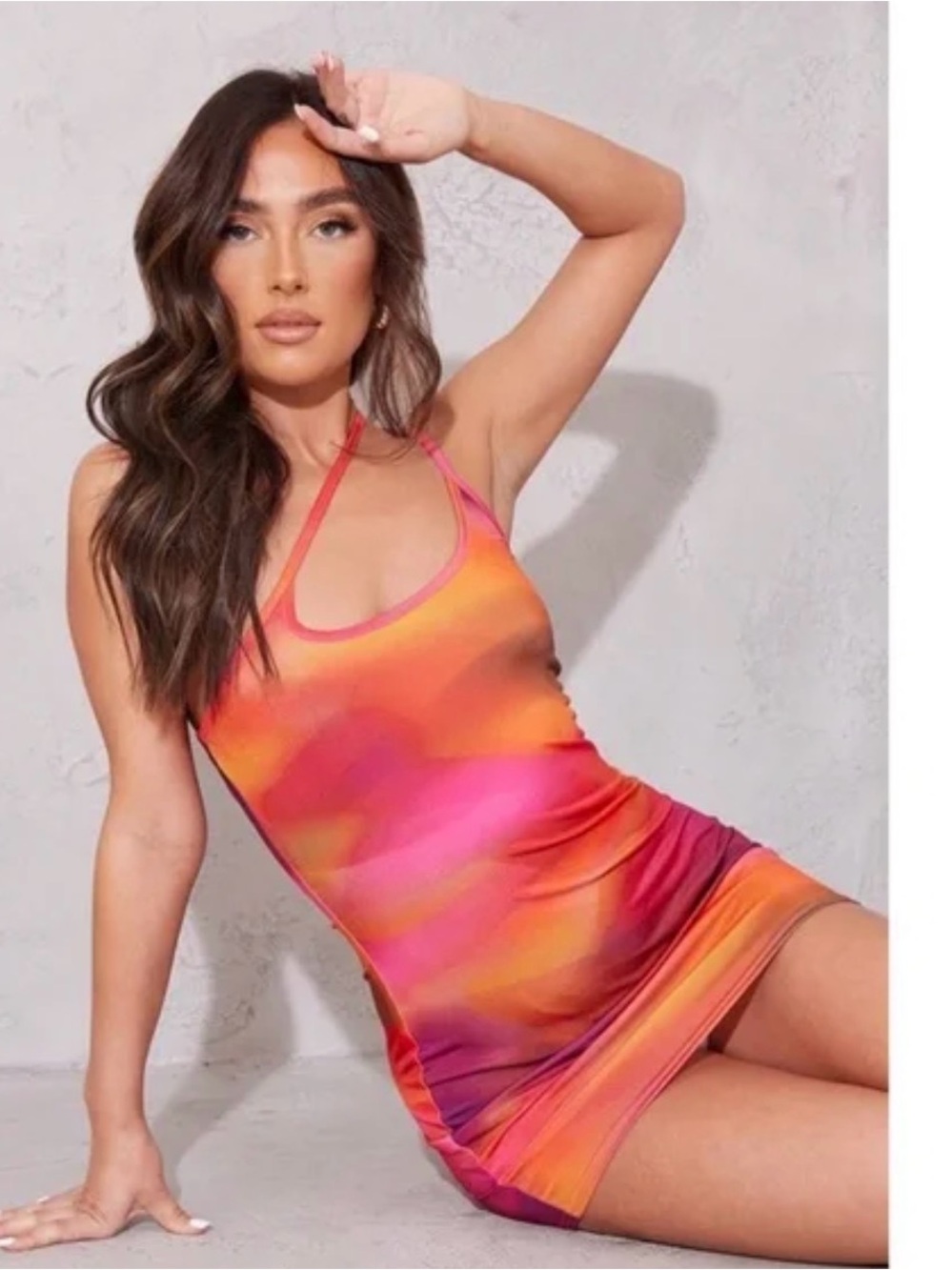 PrettyLittleThing Pink and Orange Strappy Slip Dress